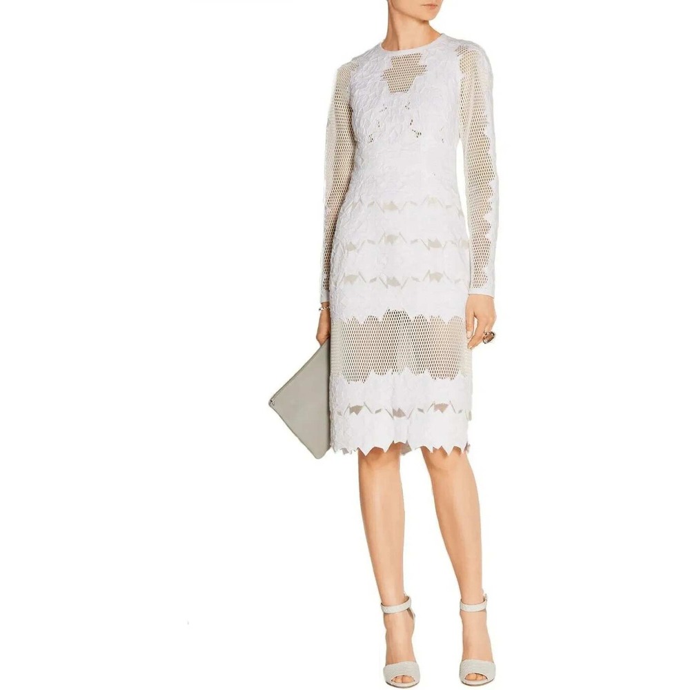 Jonathan Simkhai Burnout Brocade White Runway Lace Midi Dress Bodycon Cotton 6